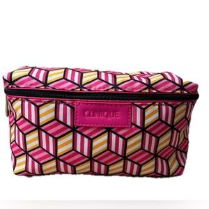 Clinique Cosmetic Travel Bag; Bright Pink, Black, Yellow, Zip Closure, NWOT